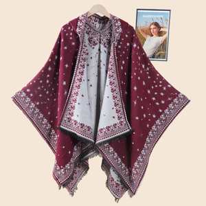 <b>Ladies</b> Hooded Argyle Warm Shawl & <b>Cape</b> Reversible Lightweight Travel Cloak with Ethnic Style - Product Image 6