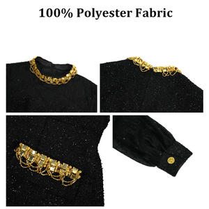 ZYHT 65275 Abito Formale Casual da Donna in Tweed con Decorazioni in Strass Dorati, Design Elegante per Feste, <span class=keywords><strong>Maniche</strong></span> <span class=keywords><strong>Lunghe</strong></span> Nere, Vendita all'Ingrosso - Product Image 4