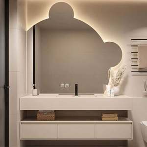 Meuble-lavabo de salle de bain moderne en MDF flottant, sur mesure, avec miroir LED et vasque en céramique, disponible en marbre, 36/48/72 pouces, couleur personnalisable - Product Image 5