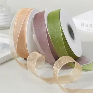 Wholesale Translucent Polyester Ribbon Flower Wrapping Solid Color Organza Ribbon For Gift Packaging