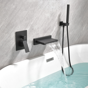 <span class=keywords><strong>Robinet</strong></span> de bain-douche mural en laiton massif avec finition noire mate <span class=keywords><strong>robinet</strong></span> de <span class=keywords><strong>baignoire</strong></span> de salle de bain à pluie chaude et froide - Product Image 2