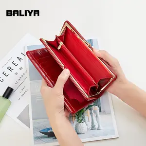 BALIYA High Quality Ladies Wallets And Purses Waxed Pure Genuine Leather Women Bifold Clutch Wallet