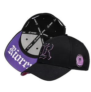 หมวกเบสบอลสีดำระบายอากาศได้หมวกกีฬาปักโลโก้ได้ตามต้องการ