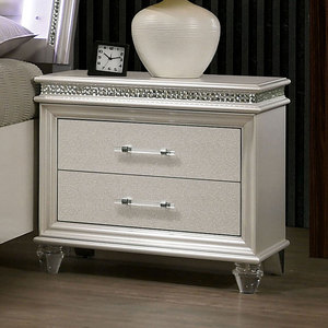 Classic Pearl White 1pc Nightstand 2-<b>Drawers</b> Felt Lined Top Acrylic Legs Contemporary Storage <b>Drawer</b> - Product Image 2
