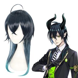 Alta calidad 50cm largo recto azul oscuro y verde Twisted <span class=keywords><strong>Wonderland</strong></span> Malleus peluca sintética Anime Cosplay pelucas - Product Image 2
