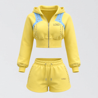 Ensemble 2 pièces streetwear Y2K 2026 pour femme, sweat-shirt court zippé et short à cordon de serrage avec logo personnalisé et clous étoiles, fournisseur OEM