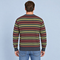 Pull en tricot à col rond pour homme, rayures horizontales multicolores, manches longues, poignets côtelés, tricot épais et chaud pour l'automne et l'hiver, OEM ODM