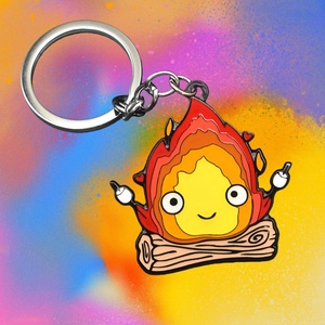 Nouveau porte-clés tendance en émail motif dessin animé, pendentif démon de feu, porte-clés en métal, breloques pour sac à dos à thème Château Ambulant Anime - Product Image 1
