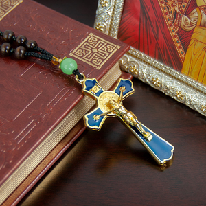 Pendentif <span class=keywords><strong>Croix</strong></span> de Rosaire <span class=keywords><strong>en</strong></span> Alliage de Zinc Émaillé, Crucifix Émaillé Motif Jésus pour Usage Quotidien, Prière à l'Église, Cadeau - Product Image 1