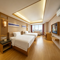 Ensemble de mobilier de chambre d'hôtel multi-styles, nouveau thème moderne et tendance, pour chambre familiale double, avec lit rembourré, tête de lit et panneau mural