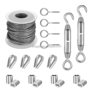 19 pièces, Kits de garde-corps de câble de jardin, vis à œil de tire-bouchon en acier inoxydable enduit de PVC de 15m/50 pieds, tendeur de fil de tendeur - Product Image 1