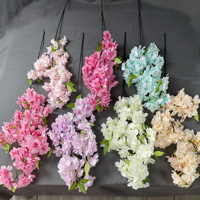 Fleur de cerisier populaire branche fleur de soie bleu violet rose fleur de cerisier artificielle 4 fourchettes pour cérémonie de mariage décor intérieur