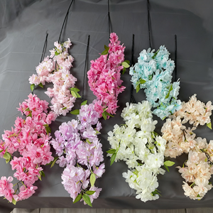 פריחת דובדבן פופולרי פרח משי פרח כחול סגול ורוד דובדבן פרח 4 מזלגות עבור חתונה - Product Image 1