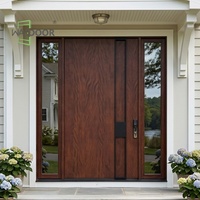 Porte d'entrée simple surdimensionnée de qualité supérieure, robuste, avec 2 panneaux latéraux, en bois massif de chêne et d'acajou, porte pivotante extérieure