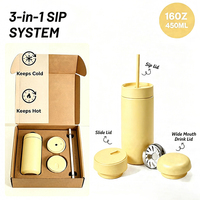 Bouteille d'eau isotherme en acier inoxydable de 450 ml (16 oz) avec paille en PP et manchon en silicone, personnalisable avec logo, idéale pour la promotion en gros