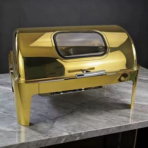 Matériel de restauration : Ensemble de chafing dish de luxe de style moderne pour buffet, chauffe-plats portable, usage commercial, doré, pour <span class=keywords><strong>restaurant</strong></span> - Product Image 3