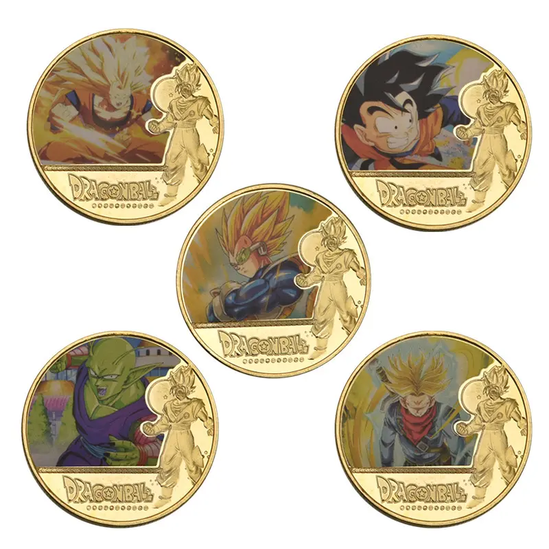 卸売メタルドラゴンボールアニメコイン良い在庫記念UV印刷孫悟空とベジータアートとロゴテーマお土産