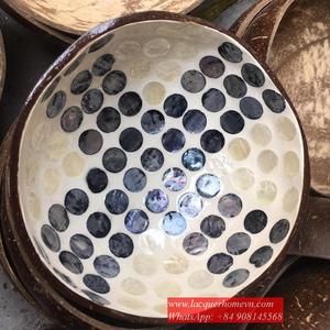 Vietnam Mother of Pearl Lacquer Coconut Bowls, Leaf Flower Seashell Coconut Bowl HT527 - Product Image 6