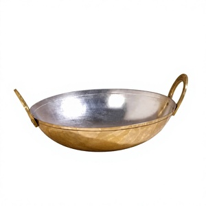 Brass Kadahi With <b>Stainless</b> <b>Steel</b> Lining Dual Handle Traditional Chinese Cookware For Stovetop Cooking Durable Round <b>Pot</b> - Product Image 1