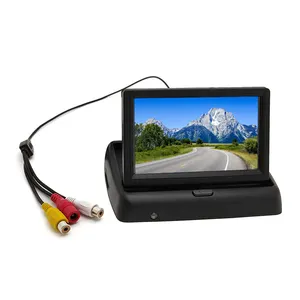 הגעה חדשה 5 אינץ דיגיטלי צבע TFT-LCD רכב Rearview מתקפל לבד צג עם 2 AV קלט רכב מצלמה צג