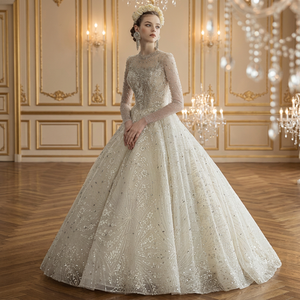 OEM Manufacture High Quality Custom Designed Ball Gown Handmade Wedding Dress with Floral Lace and Stone Accents for Parties - Product Image 3