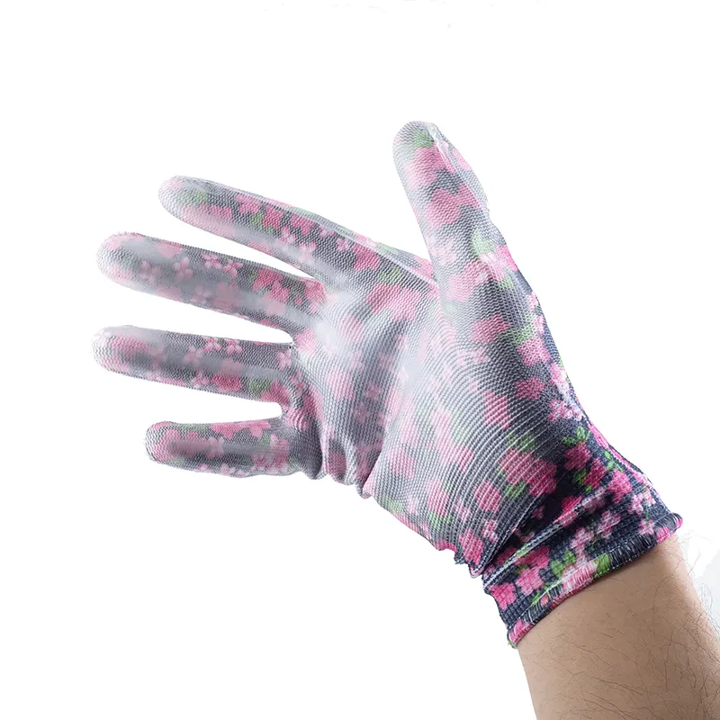 13G Tuin Polyester Gecoate Afwerking Nylon Pu Veiligheid Pu Handschoenen Werken Pu Gecoate Handschoenen