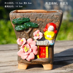 Vasi di <span class=keywords><strong>fiori</strong></span> di argilla fatti a mano vasi di piante simpatici della bambina della casa del fumetto - Product Image 6