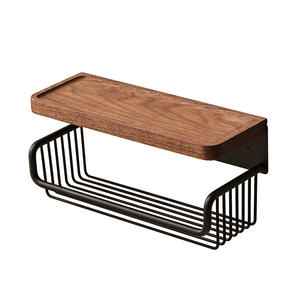 Porte-papier toilette mural en bois, adhésif, sans perçage, étagère <span class=keywords><strong>de</strong></span> rangement pour serviettes <span class=keywords><strong>de</strong></span> salle <span class=keywords><strong>de</strong></span> bain, support pour téléphone et mouchoirs - Product Image 5