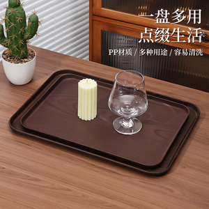 Bandeja rectangular de plástico con imitación de grano de madera, bandeja para servir té, café, pastel, postre, uso doméstico y comercial - Product Image 2