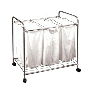 Hotel &amp; Hospital Laundry Trolley with 3 Steel Hampers Steel Laundry <strong>Service</strong> <strong>Cart</strong> with OEM Customization Support - Product Image 1