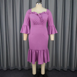 Robe <span class=keywords><strong>Tendance</strong></span> Femmes Demi-Manches Longueur Au Genou Col Carré Sans Bretelles Sexy Moulante Casual Lady Robe De Luxe - Product Image 2
