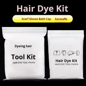 Kit de protection jetable imperméable pour coloration capillaire – Ensemble quatre pièces : châle, protège-oreilles, bonnet de douche, gants – Pour usage domestique et soins capillaires - Product Image 5