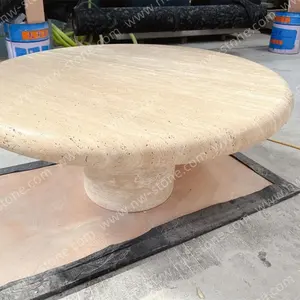 NANWEI 제조 베이지 화이트 로마 석회화 대리석 라운드 테이블 탑