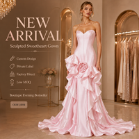 Robe de soirée sirène rose sans bretelles pour femme, avec corset cœur et volants floraux 3D, idéale pour invitées de mariage, galas et tenues de cérémonie - Vente en gros