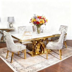 Table à manger modulaire Table cinante blanche et dorée Table à manger en marbre 6 places pour la maison - Product Image 1