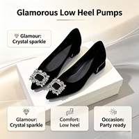 Chaussures de mariée élégantes pour femmes, style français, en daim, à bout pointu, à talon carré, avec strass, à enfiler, couleur unie