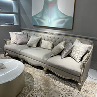 Canapé en cuir trois places de style américain, luxe léger, en bois massif sculpté, mobilier de salon moderne français