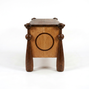 Buffet en bois massif fait main de style Mid-Century Modern avec incrustation ronde pour la cuisine et la salle à manger, rangement et décoration intérieure - Product Image 1