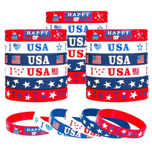 Grenzüberschreitende Lieferung USA Amerikanische Flagge Rot Weiß Blau CMYK Bedrucktes Stern-Silikonarmband für Unabhängigkeitstag-Feier - Product Image 1