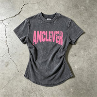 AMCLEVER T-shirt court pour femme, style Spicy Girl, effet froissé, coupe ajustée, streetwear, élastique, manches courtes, DTG DTF, personnalisable OEM