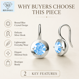 Pendientes de Gancho de Plata de Ley S925 con Aguamarina Sintética, Adorno de Circonita Cúbica, Minimalistas, Chapados en Oro Blanco, Joyería de Regalo para Mujer - Product Image 4