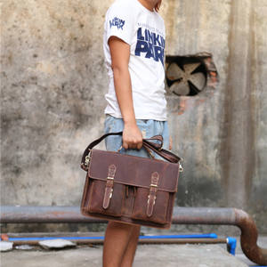 1061 bolso cruzado de cuero Crazy Horse para hombre, maletín Retro de negocios coreano de estilo Vintage, bolso informal de hombro suave para ordenador portátil - Product Image 5