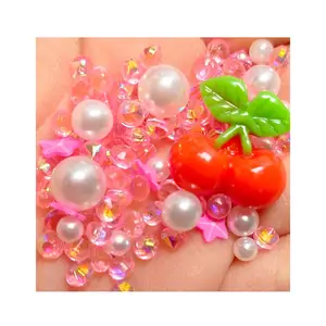Kawaii Cherry Faux Pearl Transparent Resin Bead Series Flat Back Cabochon DIY Toy Decoration Resin Craft Series