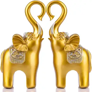 Um par ResinElephant Statue,Modern Golden Statues Home Decor,Lucky Elephant Statue decoração de interiores Artesanato