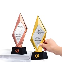 Trophée personnalisé simple en or, argent, cuivre, résine, cristal, verre, plaque de récompense, base en cristal noir, trophée annuel pour employés