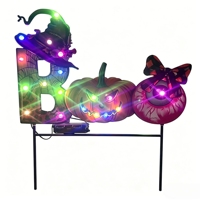 Letrero Luminoso Solar con Letras BOO, Sombrero de Bruja, Calabaza, Ojo, Decoraciones LED para Jardín de Halloween, Resistente al Agua