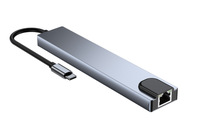 Station d'accueil USB-C 8-en-1 avec bouton d'alimentation, USB-C mâle vers + RJ45 100M, USB 3.0*1, USB 2.0*1, PD 87W, SD/TF, données PD 2.0 – En stock
