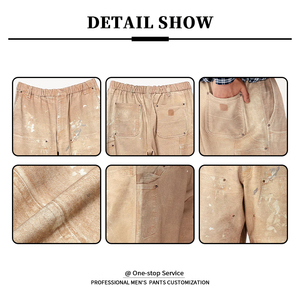 <span class=keywords><strong>Pantalon</strong></span> YUCE en toile épaisse personnalisé à double genouillère, 100 % coton sergé, coupe droite ample pour homme, effet délavé, style peintre et charpentier - Product Image 5