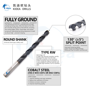 Đầu khoan xoắn HSS chất lượng cao KIDEA, hoàn toàn được mài, tiêu chuẩn DIN338, cán thẳng, dùng cho kim loại - Product Image 2