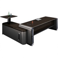 Bureau de direction de luxe pour PDG, mobilier de bureau moderne avec table latérale relevable, verrouillage par empreinte digitale et mot de passe, OEM ODM